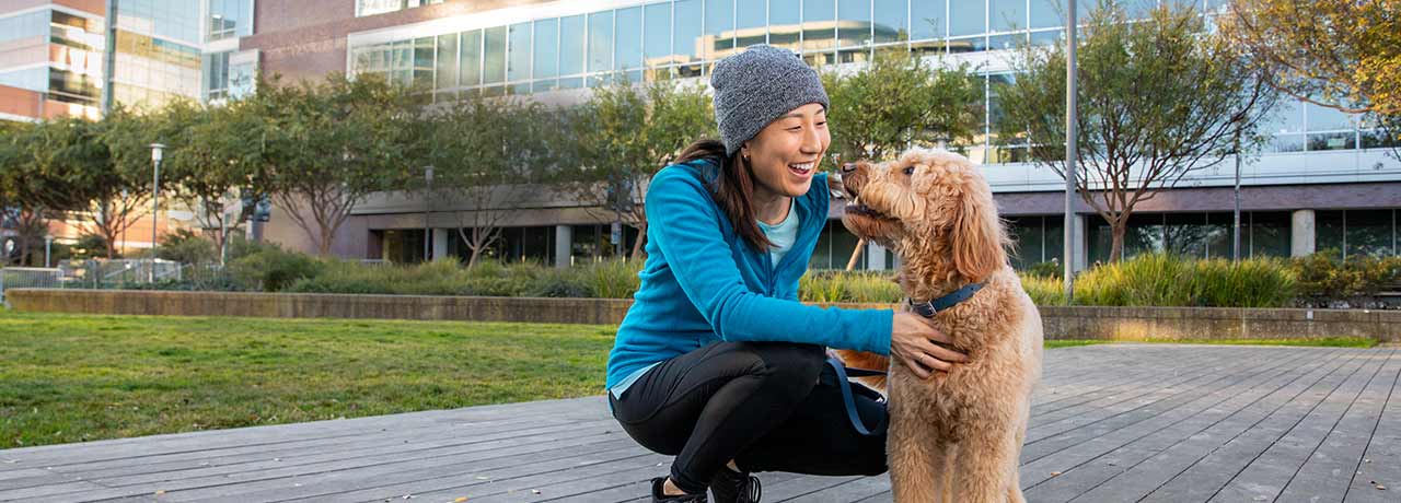 Labradoodle and its owner enjoying some quality time outside at a park